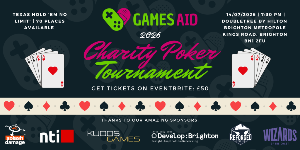 [Event news] Games Aid Charity Poker Tournament at Develop: Brighton 2026