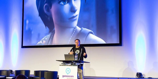 tim sweeney keynote devcom photo by uwe voelknerjpeg Attendance success for gamescom and inagural devcom